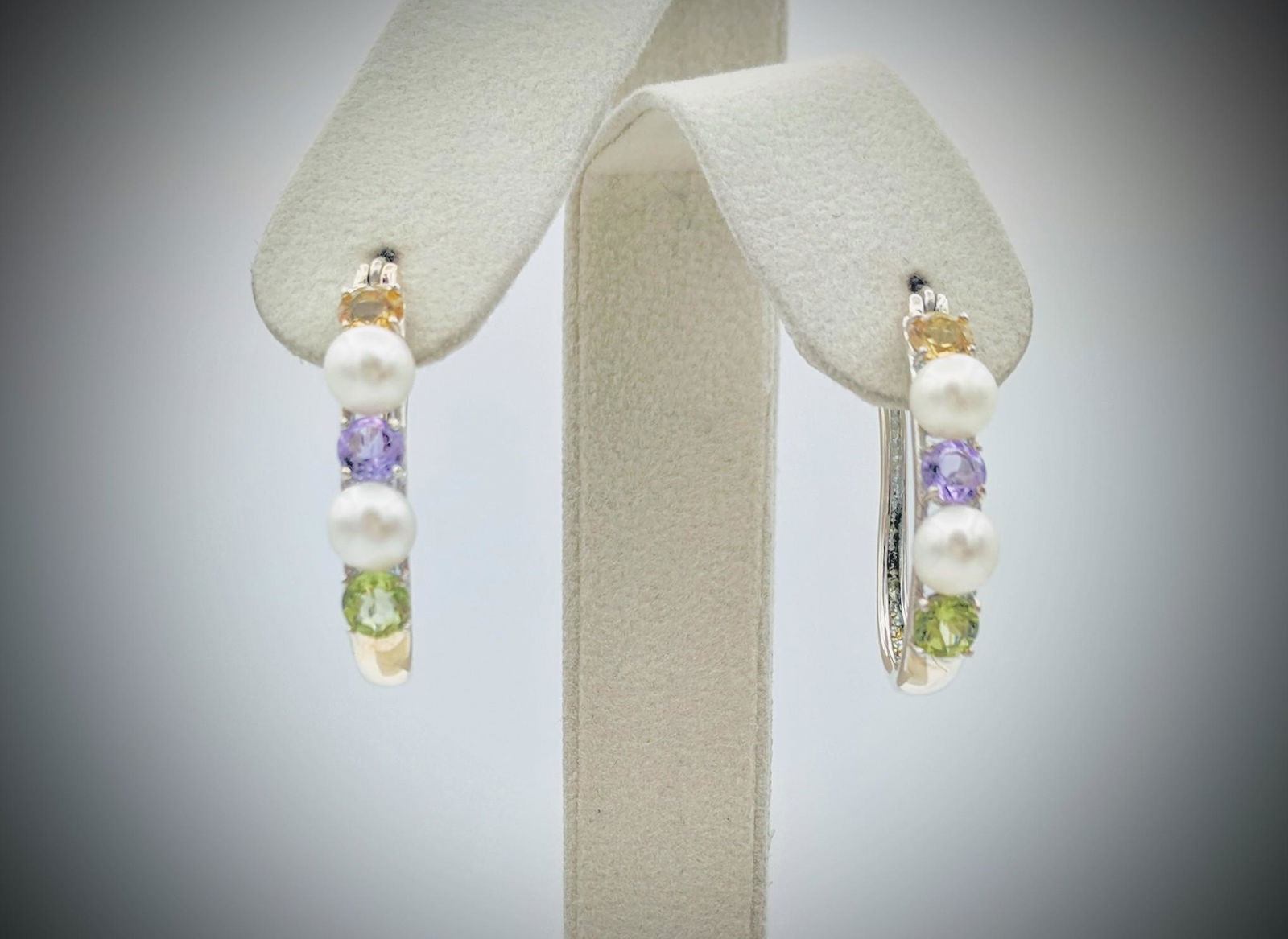 Sterling Silver Multicolored Gemstone & Pearl Hoop (1 of 3)