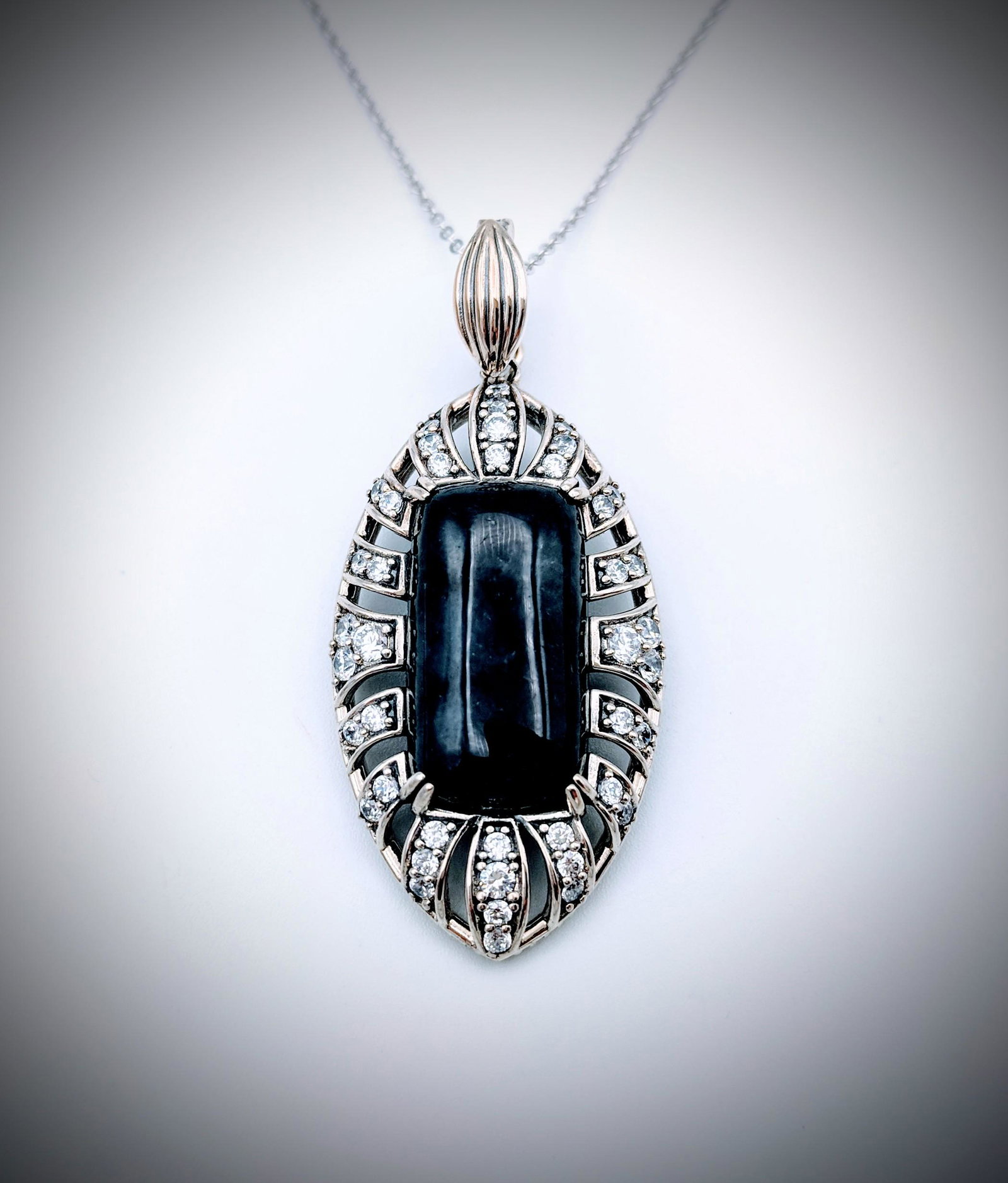 Sterling Silver Necklace & Pendant w Nuumite & CZ (1 of 3)