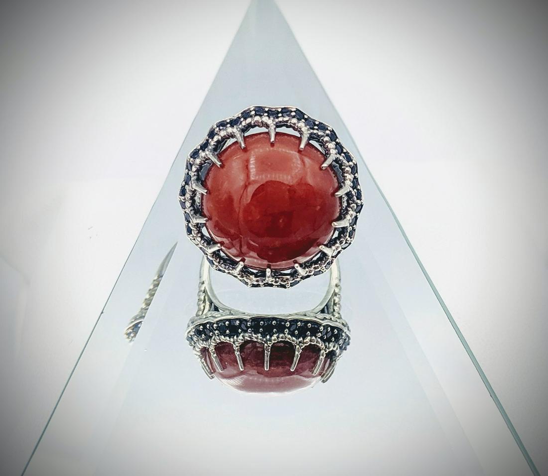 Sterling Silver Sz 7 Jasper & Black Diamond Ring (1 of 4)