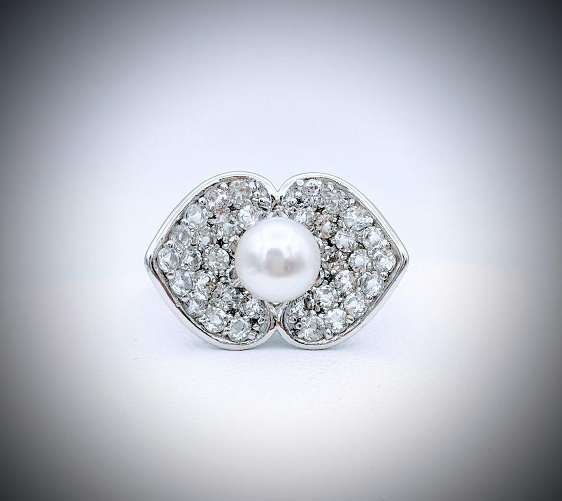 Sterling Silver Two Heart's as One Pearl & CZ Ring Sz 7 (1 of 4)