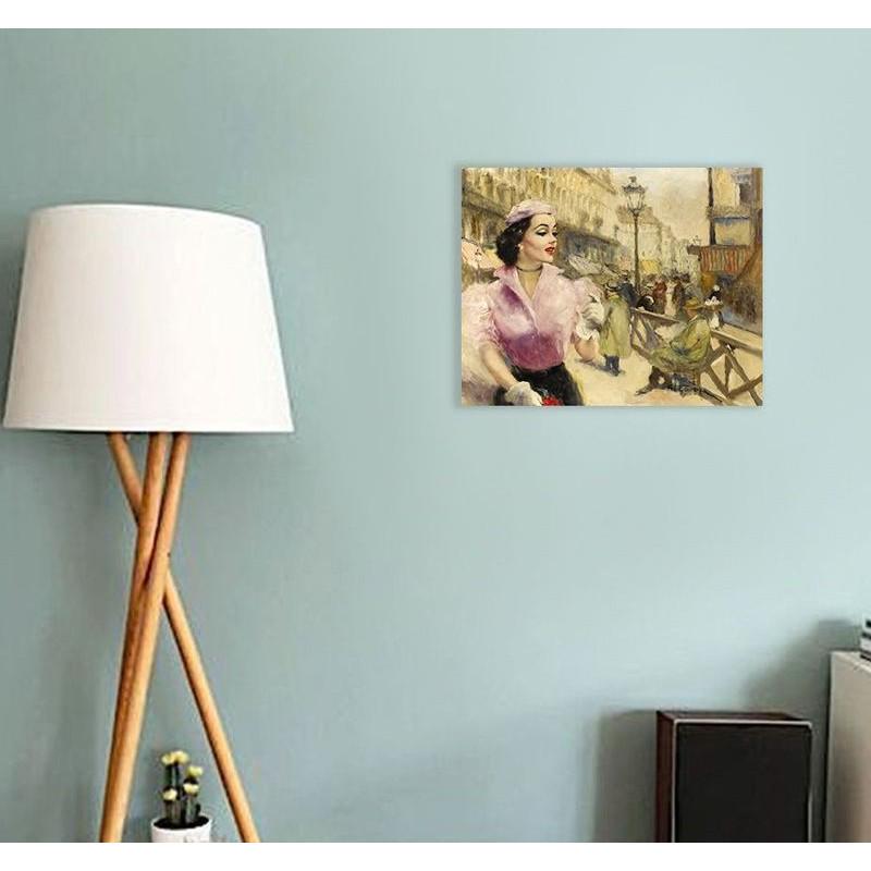 22,4" PAL FRIED painting, Nanette, Mixed media printed: PAL FRIED (1893 – 1976) Ready to be hang on the wall. Canvas on the wooden frame. Medium: printed on canvas panel Diagonal: 22,4" or 57 cm. Size: 17,7" x 13,8" (in) or 45 x 35 cm. Date: c. 1930. w /