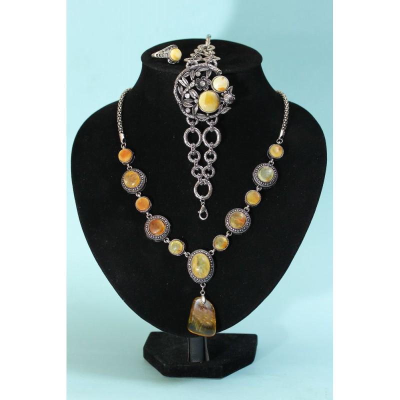 Natural Baltic amber necklace, ring, bracelet metal (1 of 20)