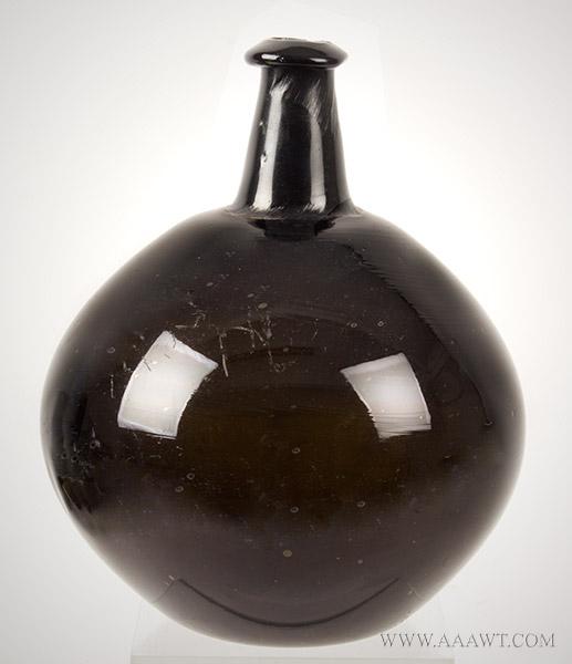 Bottle, Blown Glass, Wide Globular Body, Dark: 784-12 Title: Bottle, Blown Glass, Wide Globular Body, Dark Olive-Green, Date/Period: Likely Pitkin Glass Works, Connecticut, 18th Century Measurement: Height: 12" Additional Information: Bottle, Blow