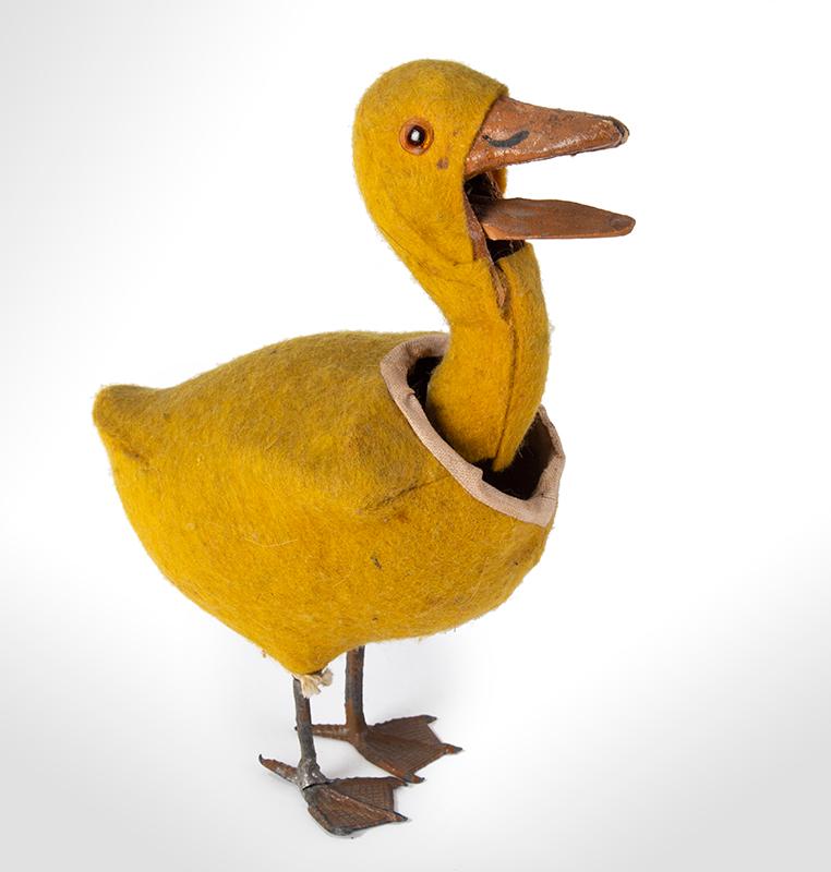 Paper mache and cotton double nodding duck: 1064-2 Title: Paper mache and cotton double nodding duck Date/Period: German, c 1900 Measurement: 6.5"x 4" Additional Information: Paper mache and cotton double nodding duck. German, c 1900 with metal