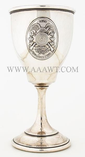 Target Shooting Trophy, Silver Goblet, Nationwide: 1055-1 Title: Target Shooting Trophy, Silver Goblet, Nationwide Shoot Sundes Schiessen Date/Period: Pennsylvania Circa 1876 Measurement: 7"stemmed goblet with gold washed interior Additional Informati