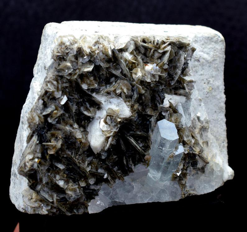 Aquamarine Specimen , Terminated Natural Blue: Material Aquamarine more Description Aquamarine Specimen , Terminated Natural Blue Aquamarine Crystal With Muscovite Mica Specimen From Pakistan - Crystal is undamaged and good terminations. Aquamarin