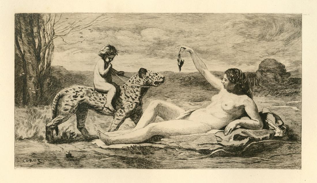 Jean-Baptiste Corot etching "La Chasse" (1 of 2)