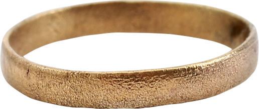 VIKING WOMAN’S WEDDING RING 9TH-10TH CENTURY AD SZ 4 ½: Gilt bronze, size 4 1/2 for the small finger as was the custom. 2.4mm width band with a low rounded face. Professionally refurbished with the gold surface restored. Vikings exchanged rings on the pomm