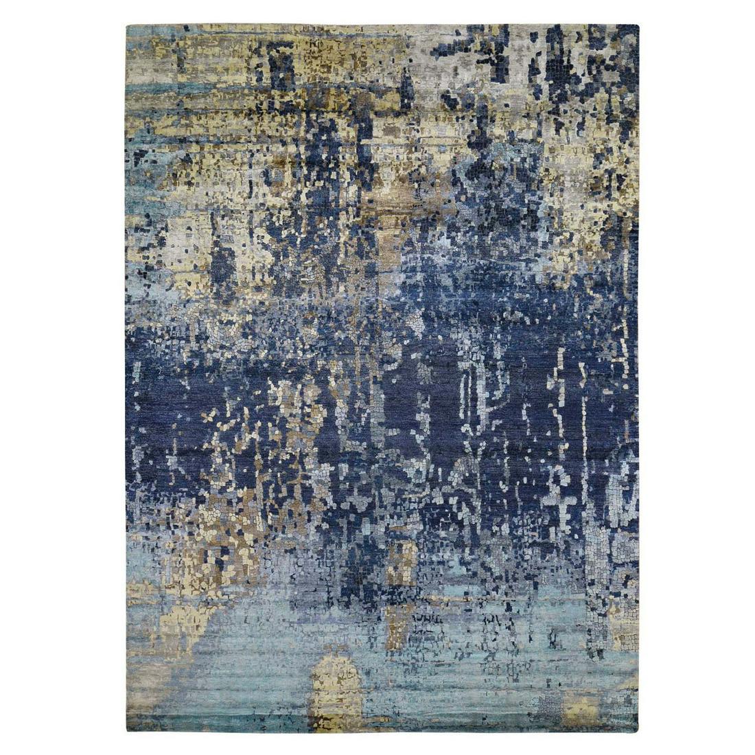 Mosaic Design Blue Wool and Silk Hand Knotted Oriental (1 of 12)