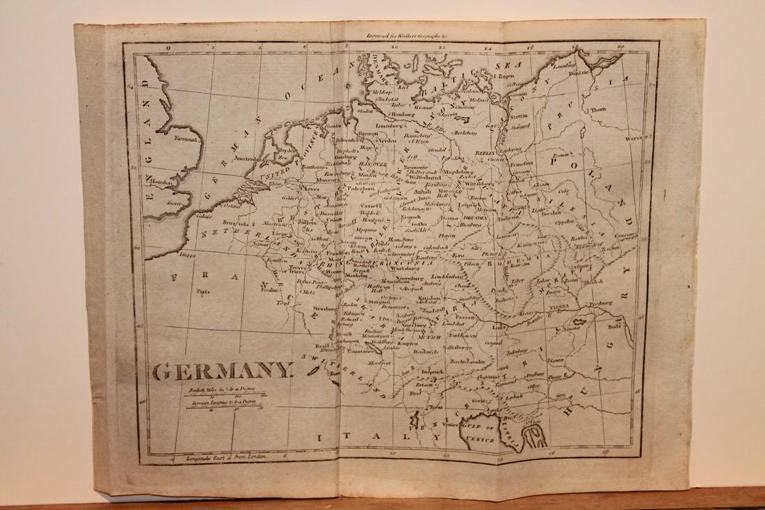 1801 Map of Germany: Author: Walker Title: 1801 Map of Germany Medium: Ink on PaperDimensions: 10.5"X8" Map of Germany dated 1801. Part of the 3rd edition of the Universal Gazetteer. Published by John Walker in London. Re