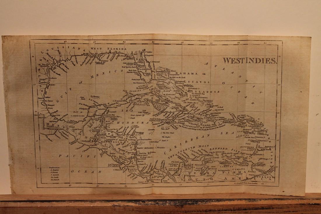 1801 Map of West Indies: Author: Walker Title: 1801 Map of West Indies Medium: Ink on PaperDimensions: 15"X8" Map of West Indies dated 1801. Part of the 3rd edition of the Universal Gazetteer. Published by John Walker in Lond