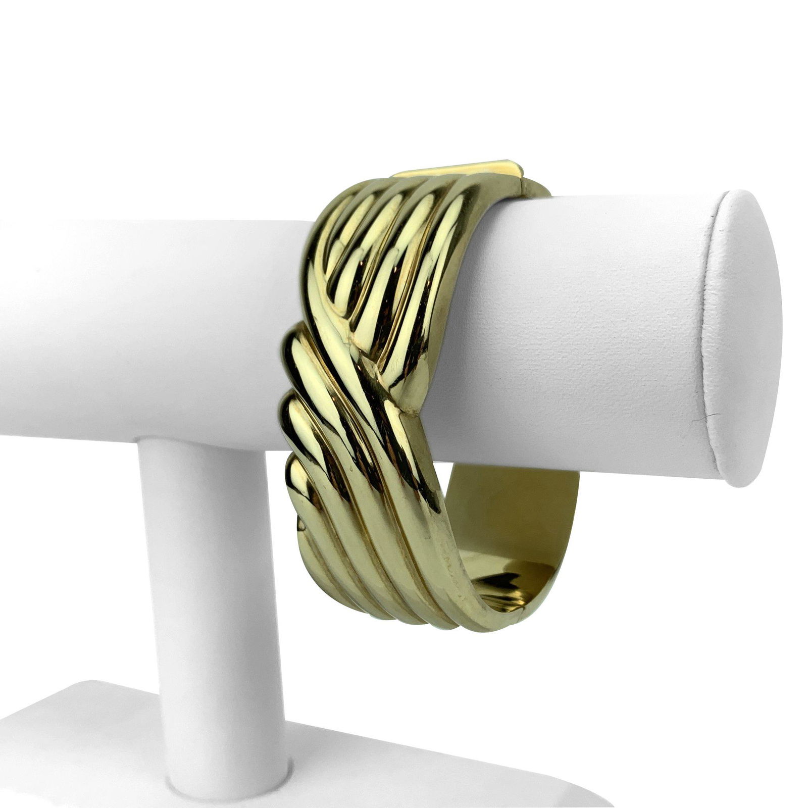 14k Italian Yellow Gold 54g Heavy Ribbed Ladies Bangle (1 of 8)