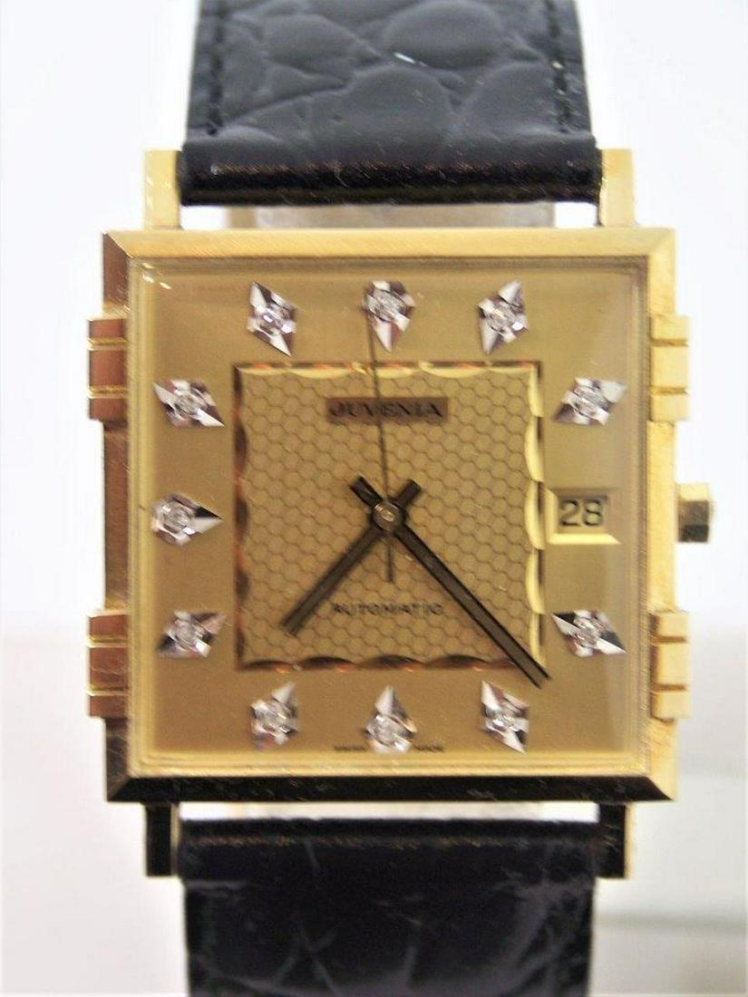 NOS 18K Gold JUVENIA MACHO Mens 25J AUTOMATIC Watch Ref: Description New Old Stock 18K Gold JUVENIA MACHO Mens 25J AUTOMATIC Watch 8902 with Diamond Dial This Men’s Juvenia watch is Swiss made Great present for watch collectors & enthusiasts! * Solid 18k