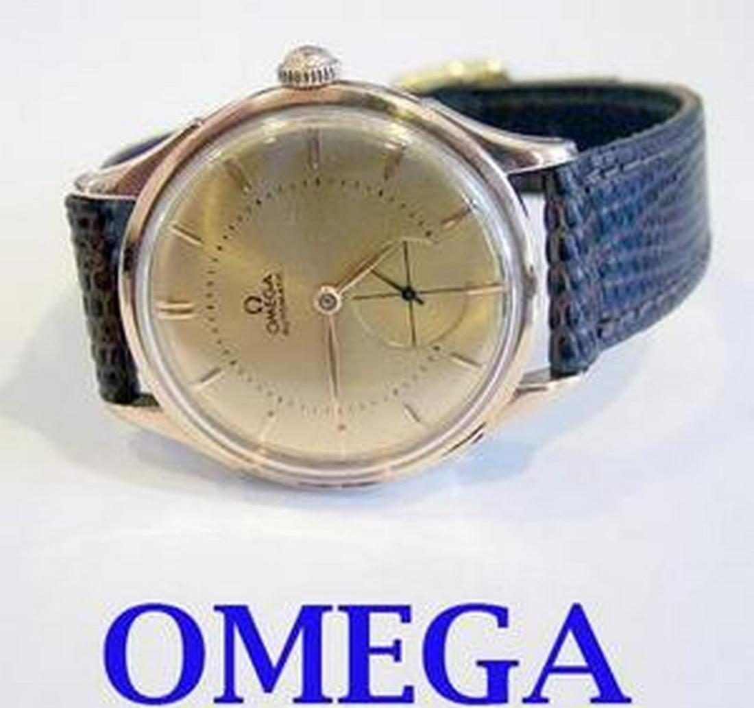 Rose 18k OMEGA Mens Automatic Watch Cal 30.10 RA PC: Description Swiss Rose 18k OMEGA Mens Automatic Watch Cal. 30.10 RA PC 1945 Vintage Solid 18k Rose Gold OMEGA Mens Automatic watch c.1945 Cal30.10 RA PC in Excellent condition. Rare! . This Mens OMEGA
