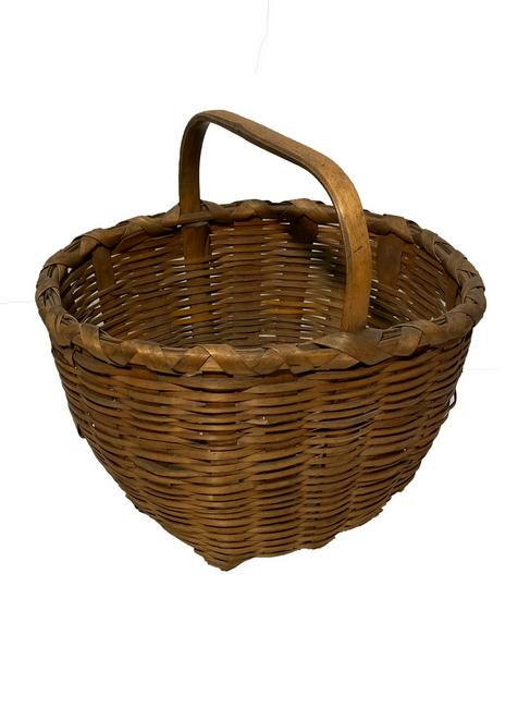 Egg Gathering Basket: Title: Egg Gathering Basket Dimension: 9 ½” x 8” x 6” deep Provenance/additional info: Made of oak splints, this basket would have typically been used to collect eggs from the