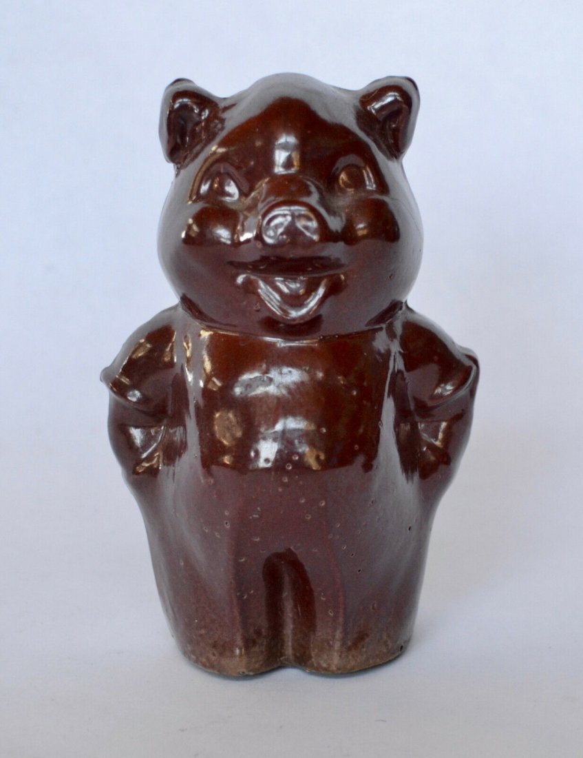 Sewer Tile Standing Pig Figure - American Folk Pottery: American Sewer Tile standing pig figure. "Sewer tile" refers to pieces made by potters in American sewer pipe factories. These pieces were made as gifts or novelties by the potters in their "off the c