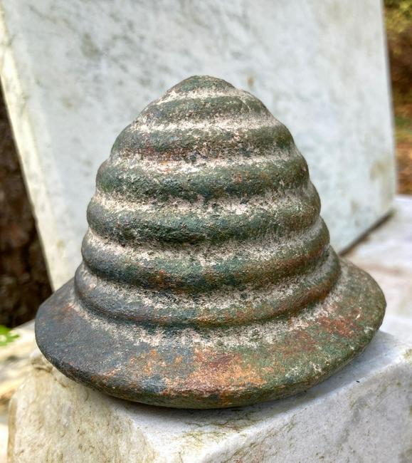 Redware beehive with green glaze: Title: Redware beehive with green glaze Date: Circa 1900 Dimensions: 3 1/2” high. 4 1/2” bottom diameter. Provenance/Additional Info: Possibly fraternal Shipping: Domestic: Flat-rate of $1