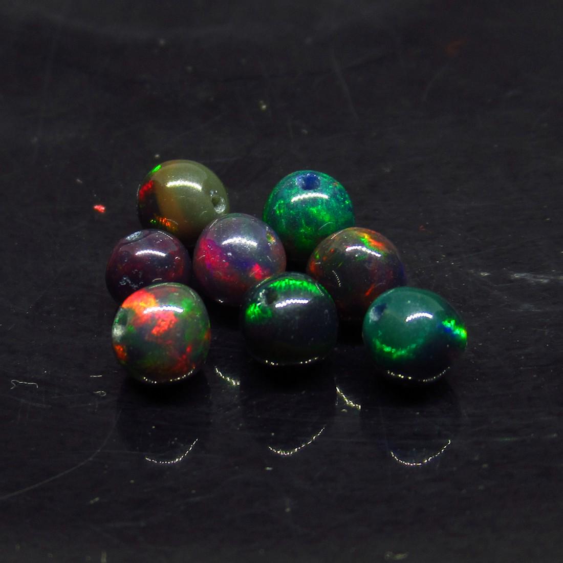 3.38 Ct Natural 8 Drilled Black Fire Opal Ball Beads (1 of 2)