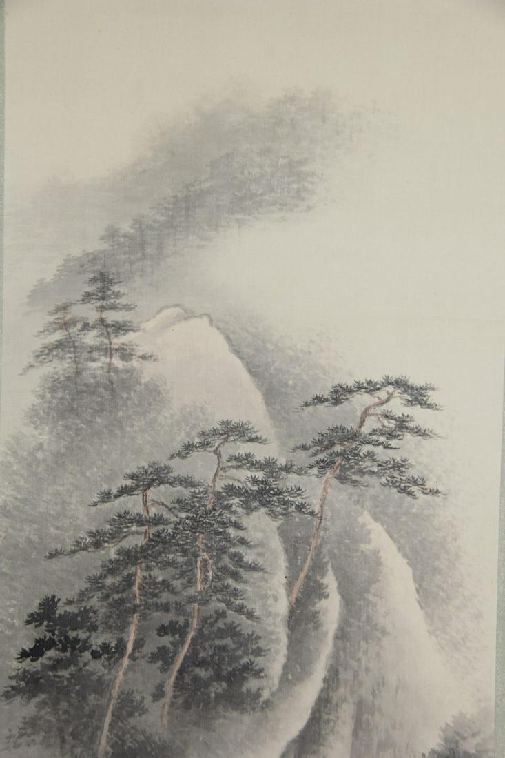 A Japanese landscape painting: Title: A Japanese landscape painting Date/Period: 19-20th Century Materials: Ink on Paper Dimensions: Scroll size: 82X15.25; Image size:48.25X10.5 This is a traditional Japanese scroll painting Meiji 