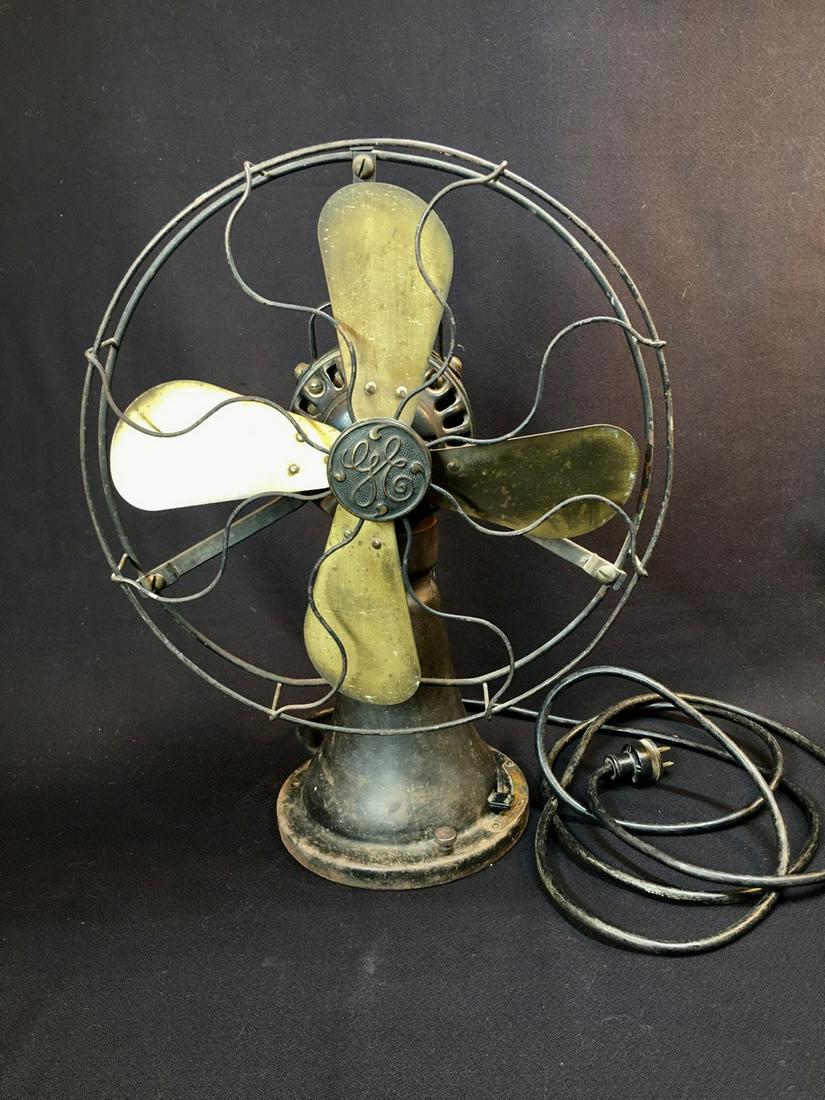 Truly Rare antique coin operated GE fan General: Title: Truly Rare antique coin operated GE fan General Electric in original condition Date/Period: Patent date April 8, 1907 Materials: Cast iron motor casing, brass blades, shaped wire blade cage Dim