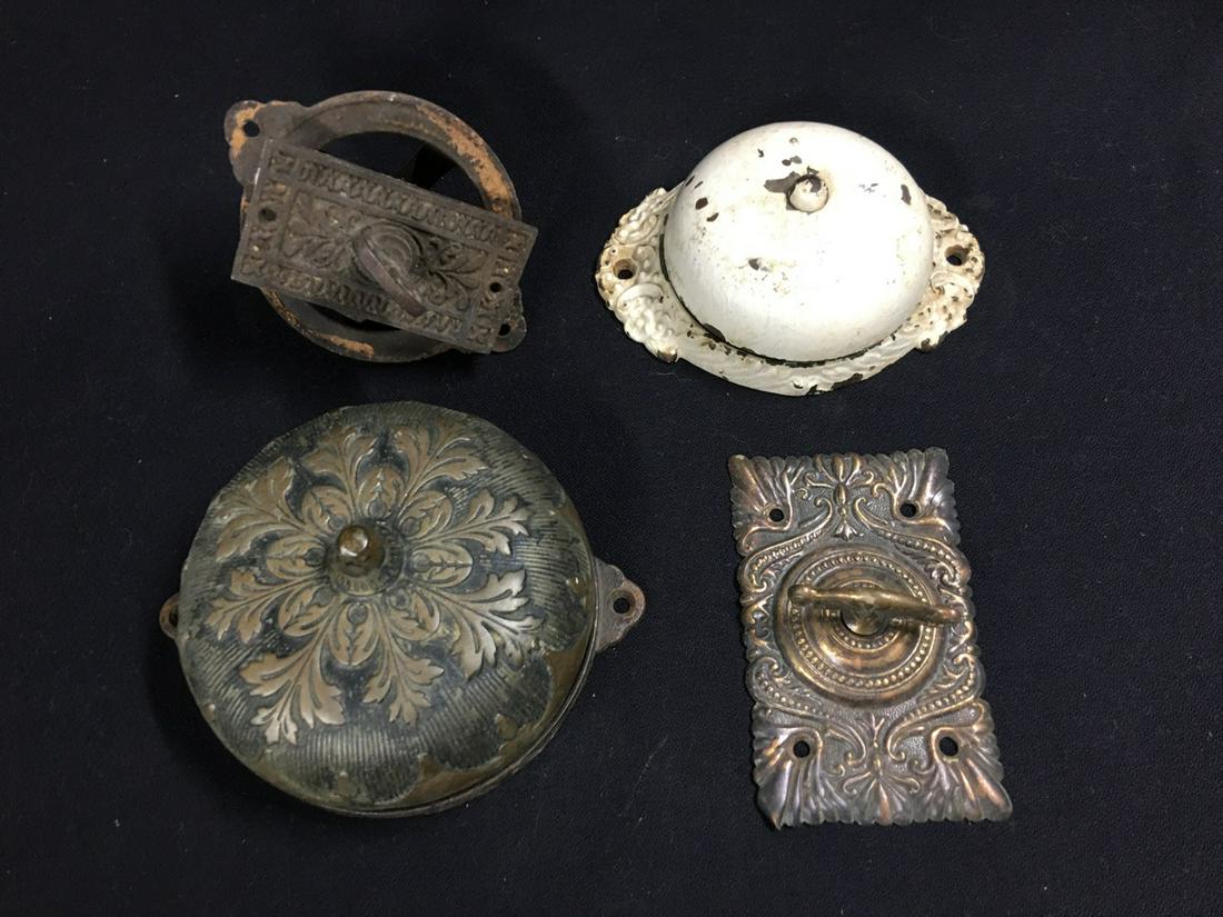 ictorian doorbells lot of 4 Fabulously ornate solid: Title: ictorian doorbells lot of 4 Fabulously ornate solid bronze Date/Period: Patent dates: round bronze-1882. Round painted white-1893. Pressed brass cover unmarked, but late Victorian. Cast iron me