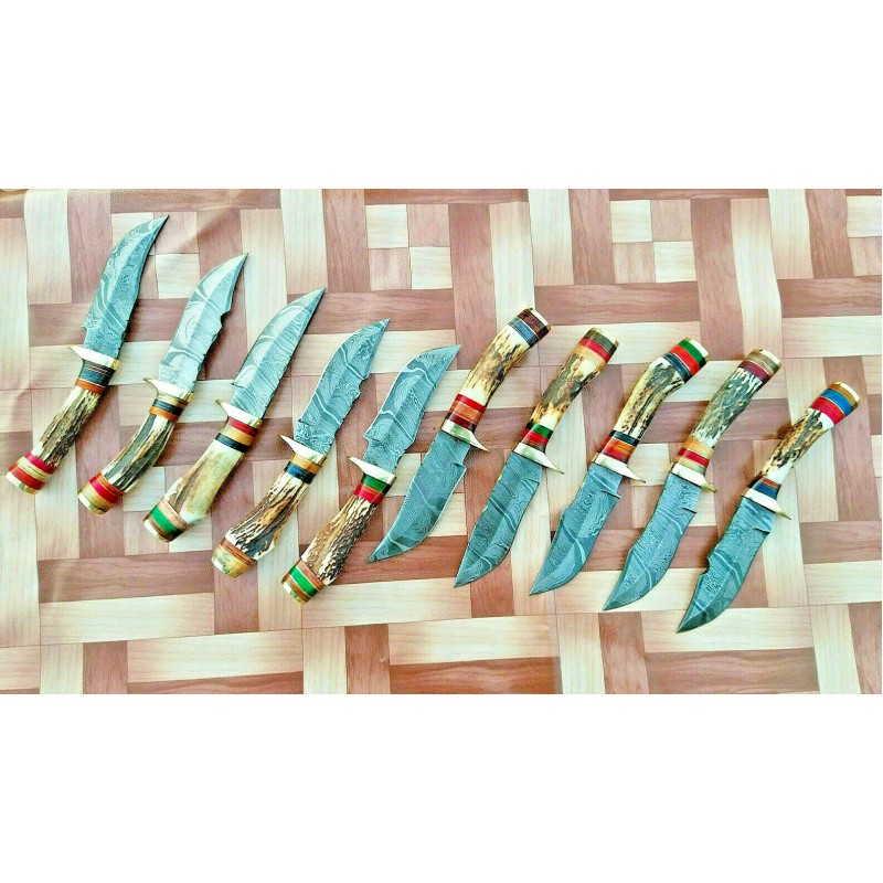 10 pcs SET camping damascus steel knife brass wood (1 of 4)
