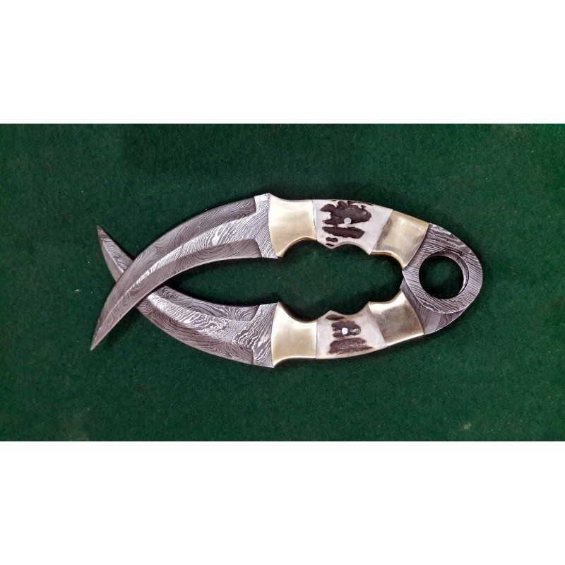 2 pcs SET hunting damascus steel knife brass stag (1 of 5)