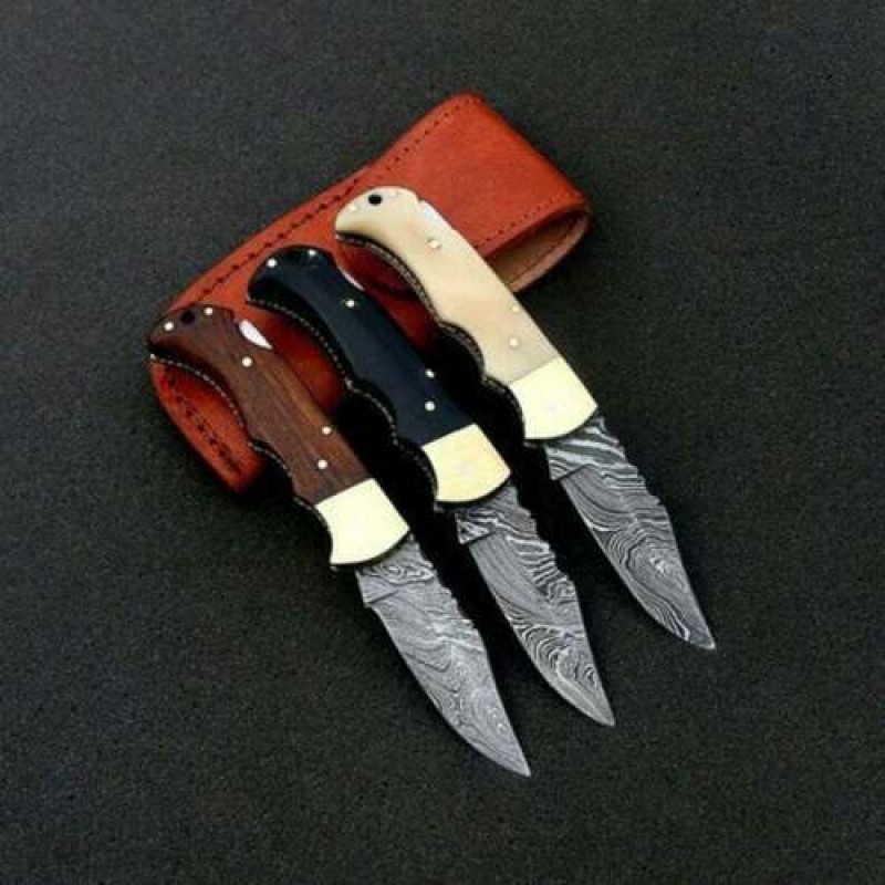 3 pcs SET sharp hand damascus steel knife wood handmade (1 of 4)