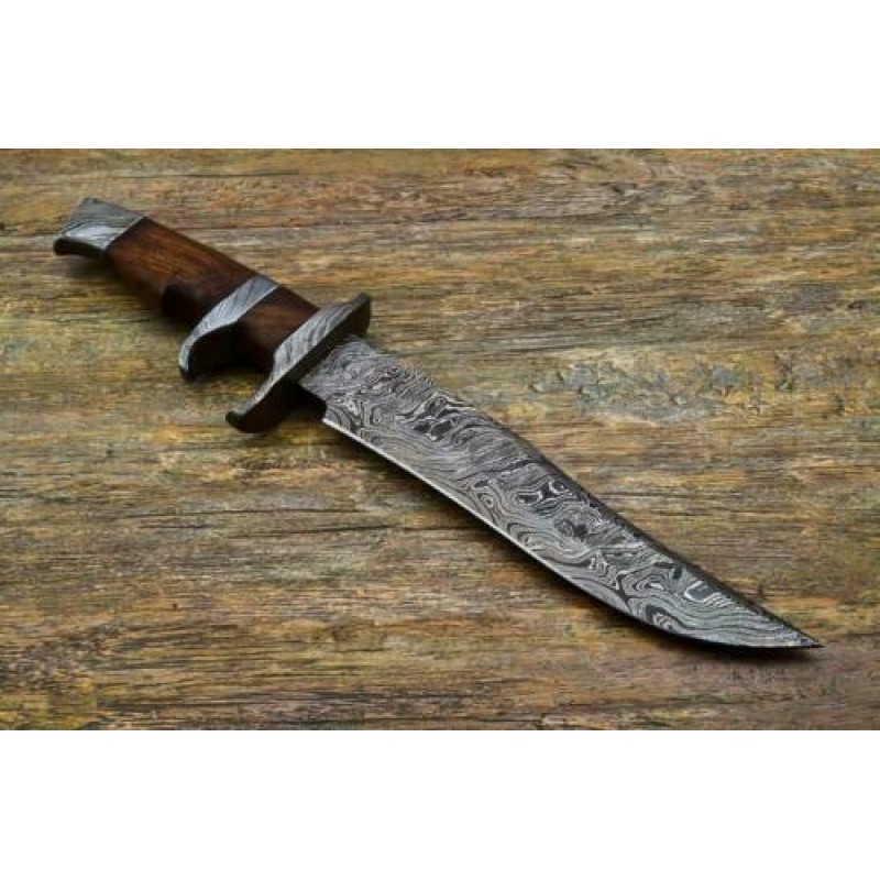 Hunting damascus steel knife wood leather (1 of 5)