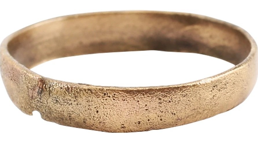 ANCIENT VIKING WEDDING RING, 866-1067 AD JEWELRY, SZ 7: Size 7. Rounded face band, 3.9mm width. The surface especially well preserved. The 24karat gold surface professionally restored. Vikings exchanged rings on the pommel of the groomâ€™s sword. Gift
