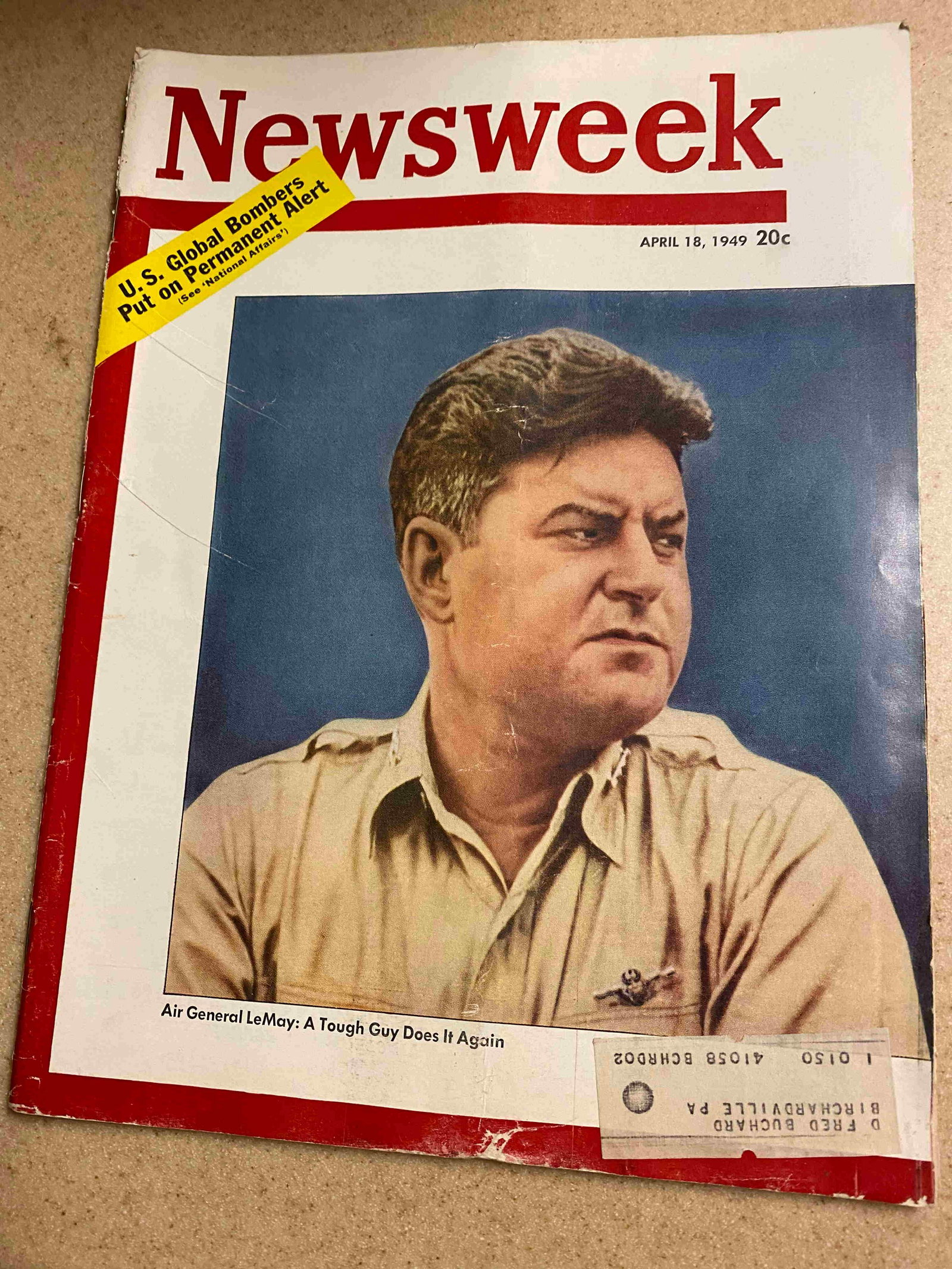 April 18, 1949 Newsweek: Title: Air General LeMay: A tough guy does it Again Date/Period: April 18, 1949 Materials: Paper magazine Dimension: 10.5 inches x 13.5 Reserve: $15.00 Shipping: Domestic: Flat-rate of $10.00 to anywh