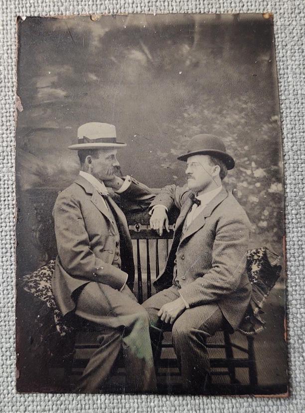 Rarer Affectionate Men Tintype in Profile  Amputee?! (1 of 2)