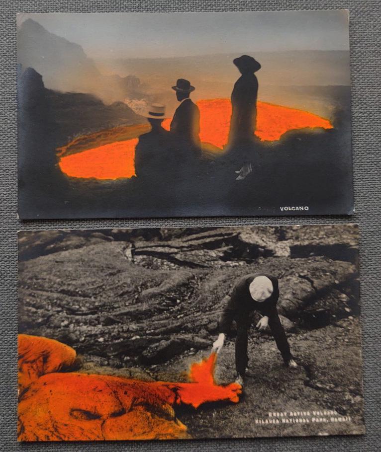 2 Hawaiian Active Volcano Real Photo Postcards 1920's (1 of 4)