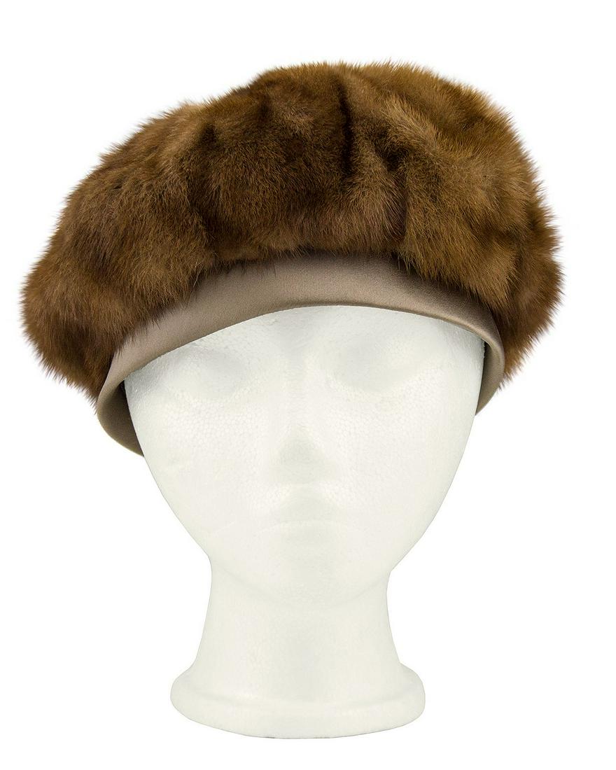 Anonymous Mink Beret with Taupe Ribbon and Bow Detail: 1960s mink beret from a Toronto based designer. Taupe silk ribbon detail around the perimeter with a bow detail at the back. Excellent vintage condition, the mink has been preserved extremely well. Ve