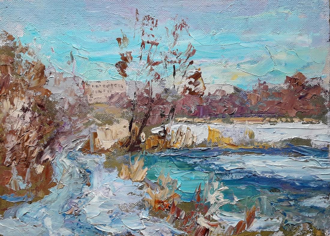 Oil painting Winter morning Serdyuk Boris Petrovich: *** ABOUT THIS PAINTING *** * TITLE: "Winter morning" * ARTISTS: Serdyuk Boris Petrovich * SIZE: 36?50 cm/'14.17?19.68 inches' * MEDIUM: oil, dvp * HAND PAINTED: Original painting from our collection