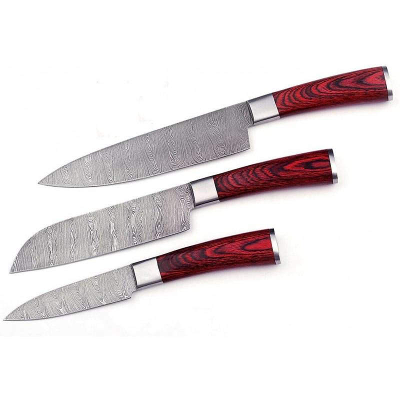 3 pcs SET kitchen chef damascus steel knife colored (1 of 4)