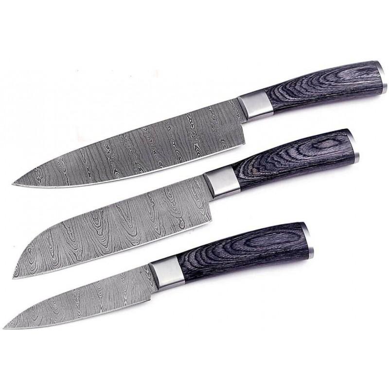 3 pcs SET kitchen chef damascus steel knife leather (1 of 4)