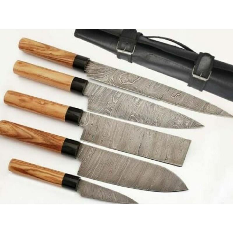 5 pcs SET kitchen chef damascus steel knife black horn (1 of 4)