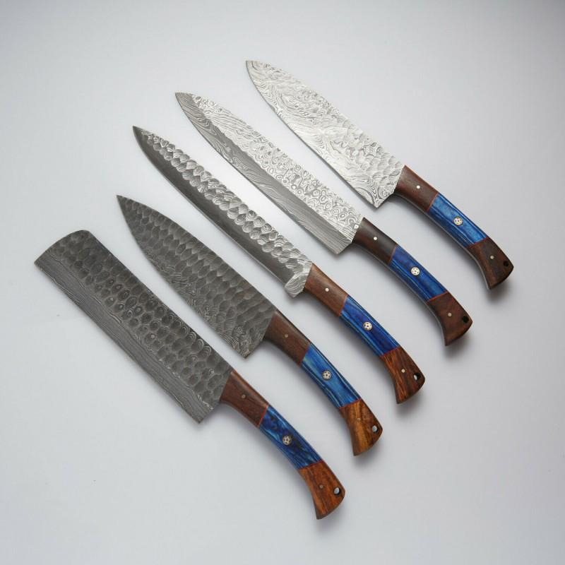 5 pcs SET kitchen chef damascus steel knife natural (1 of 5)