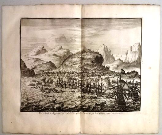 1730 Engraving Seige of Allegona Canary Islands (1 of 3)