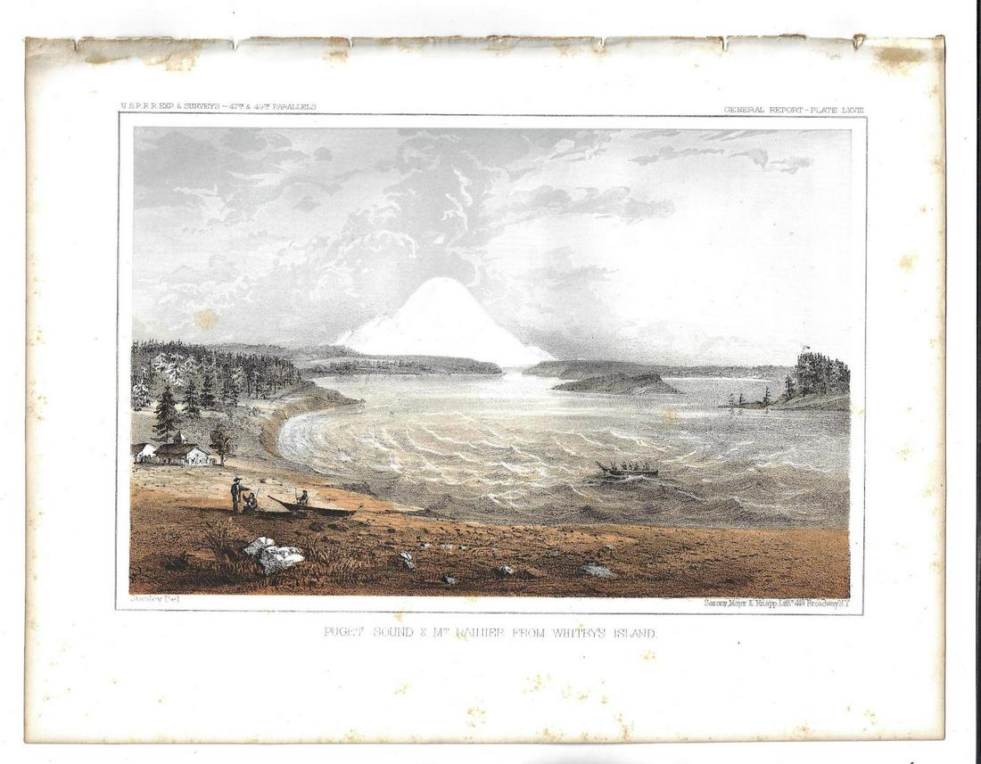 1855 Two Tinted Lithorgaphs Mount Ranier Whitby Island (1 of 2)
