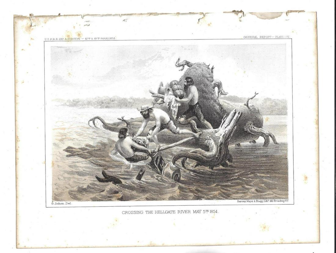 1855 Tinted Lithograph Crossing of Hellgate River (1 of 1)