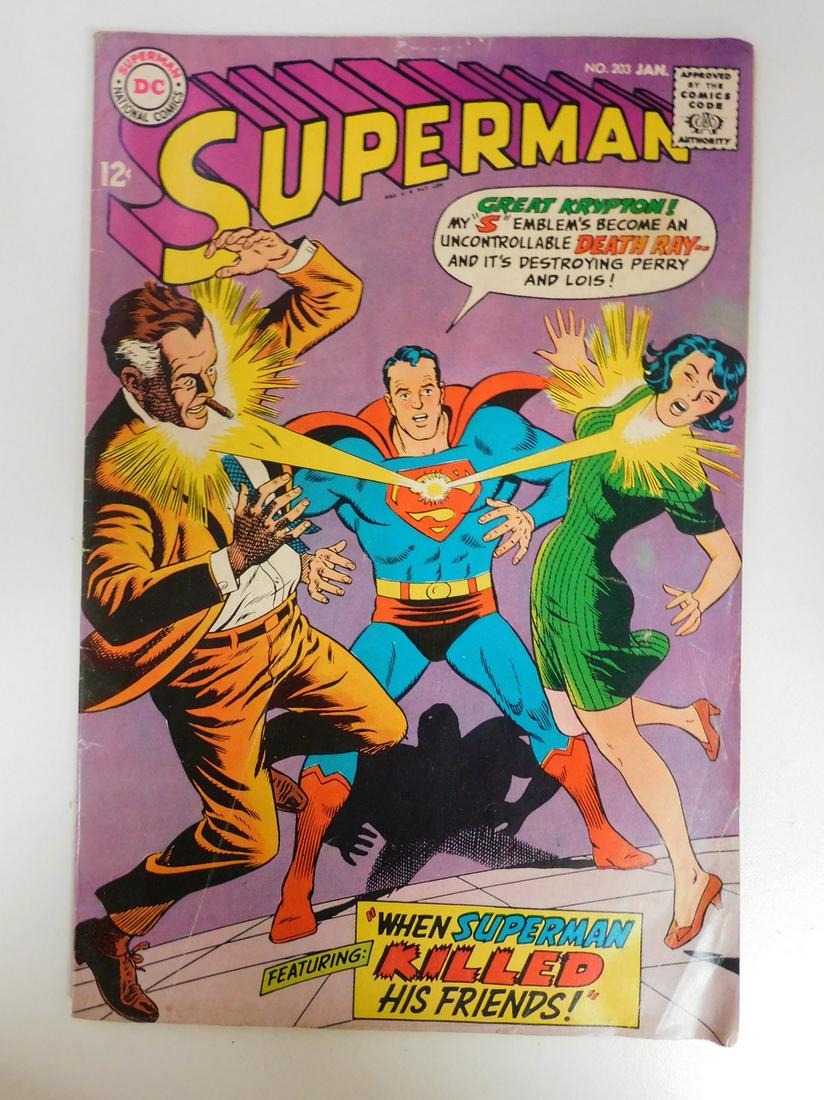 Superman #203: No Reserve! Superman #203: VG+ Shipping: Individual Comics: Flat-rate of $9.99 (1-8 comics) or $19.99 (9+ comics) to anywhere within the contiguous U.S. International: Foreign shipping rates are deter