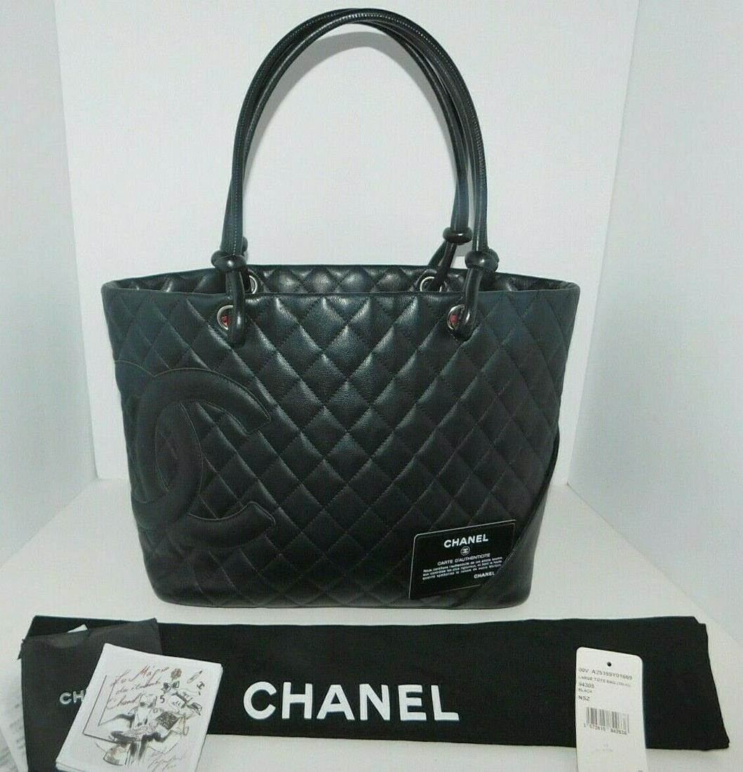 CHANEL CAMBON Calfskin Quilted Large Black Leather Tote (1 of 12)