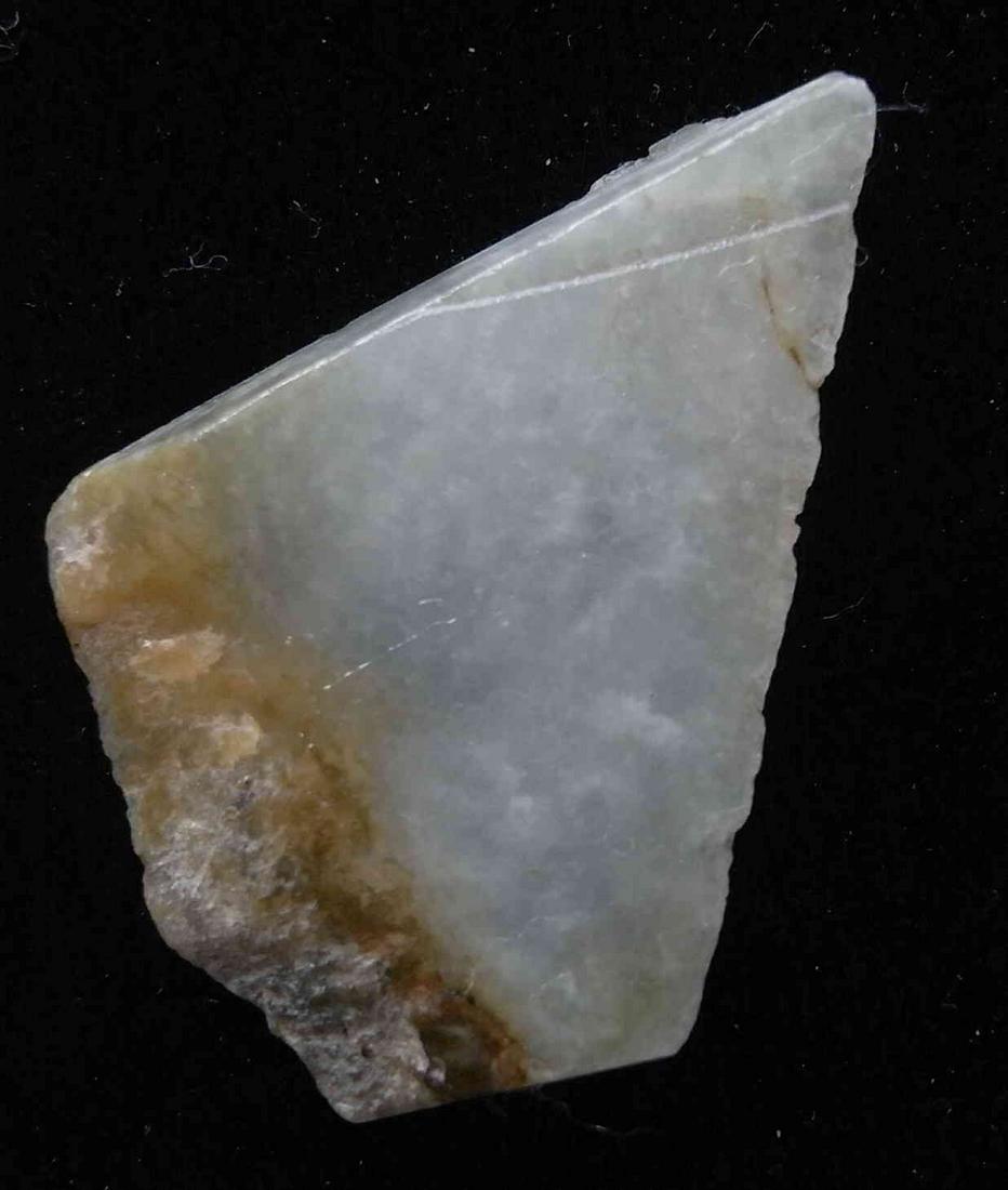 50.6 CT GENUINE BURMESE JADEITE JADE: Title: 50.6 CT GENUINE BURMESE JADEITE JADE Origin: Hpakant, Kachin State, Myanmar Size: 4.2x2.7x0.6 cm / 10.12 gram Description: translucent, olivegreen to green jadeite jade with some natural skin. 