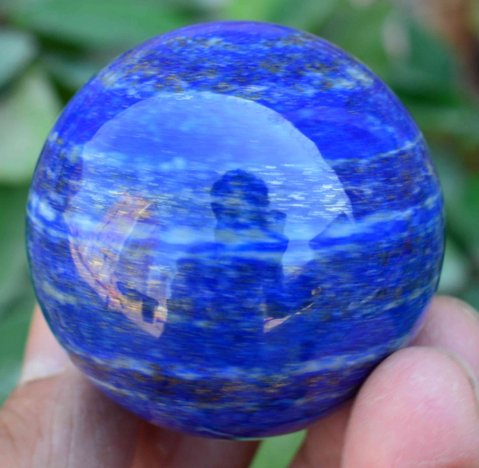 220 Grams Beautiful Royal Blue Lapis Lazuli Sphere: Title: 220 Grams Beautiful Royal Blue Lapis Lazuli Sphere Weight: 220 Grams Origin: Afghanistan Materials: Sphere Size: 52 mm Description: Treatment: Natural Reserve: $60.00 Shipping: Domestic: Flat-r