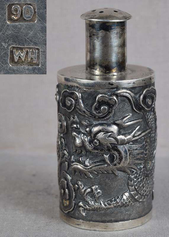 19c Chinese Export silver SALT SHAKER DRAGON hallmarked (1 of 6)