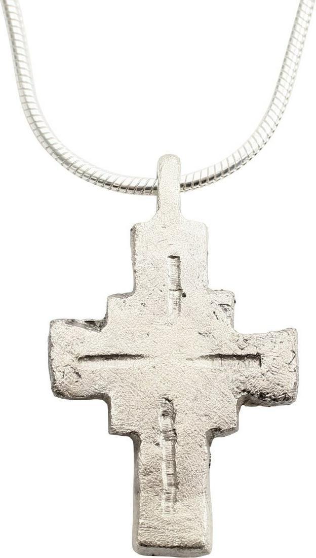 MEDIEVAL PILGRIM RELIQUARY CROSS 7th-10th CENT JEWELRY: Carried by European pilgrims traveling to the Holy Land to visit the land where Christ lived and died, the back is recessed for the inclusion of a holy relic. Professionally refurbished with the silve