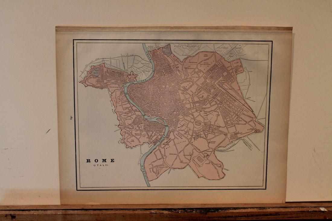 1893 Map of Rome: Author: Cram Title: 1893 Map of Rome Medium: Ink on Paper Dimensions: 14.5"X11.5" Map of Rome dated 1893. Engraved and published by George Cram in Chicago. Part of his World Atlas. Very detailed. Colo