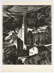 Alexander Kanoldt original lithograph "Klausen in: Medium: original lithograph. This striking lithograph was printed in 1922 for Genius. The image size is 11 1/4 x 9 1/4 inches (285 x 235 mm). This original Alexander Kanoldt lithograph is from GENIUS: